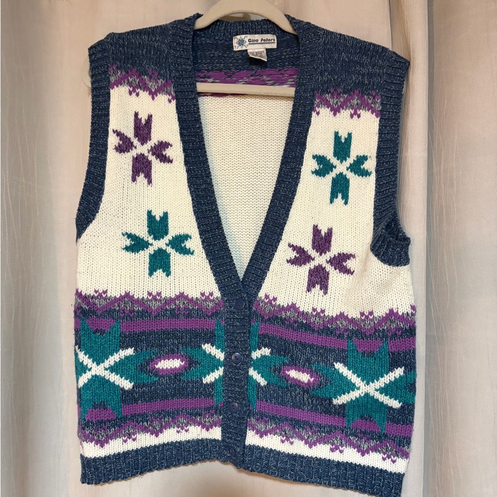 Vintage winter snowflake Blue and Purple Sweater vest